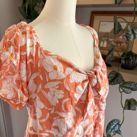 Torrid 3X Floral Orange White Maxi Dress Puff Sleeve Flowy Feminine Sundress - Picture 6 of 11